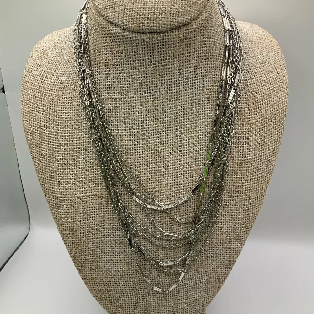Sarah Coventry Vintage Silver Tone Multi-Strand Layered Cascade Chain Necklace